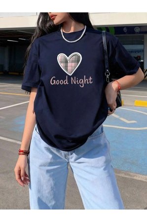 Unisex Night Kalp Baskılı Tasarım Tshirt