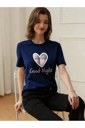 Unisex Night Kalp Baskılı Tasarım Tshirt