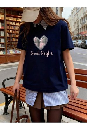 Unisex Night Kalp Baskılı Tasarım Tshirt