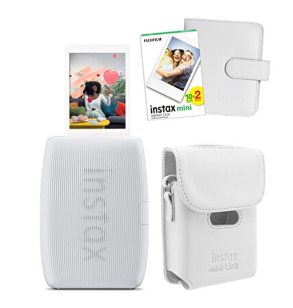 Fujifilm Instax mini Link 3 Beyaz Akıllı Telefon Yazıcısı Beyaz Çanta Deri Albüm ve 20'li Mini Film