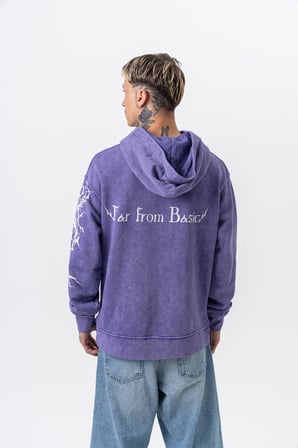 Erkek Far From Basic Baskılı Yıkamalı Kapüşonlu Oversize Hoodie Mor