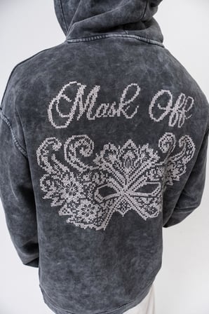 Erkek Mask Off Baskılı Yıkamalı Kapüşonlu Oversize Hoodie Siyah