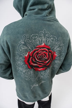 Erkek Fierce Baskılı Yıkamalı Kapüşonlu Oversize Hoodie Yeşil