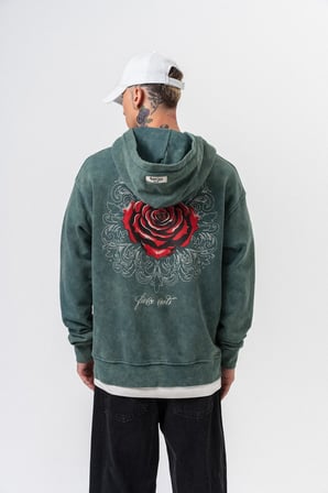 Erkek Fierce Baskılı Yıkamalı Kapüşonlu Oversize Hoodie Yeşil