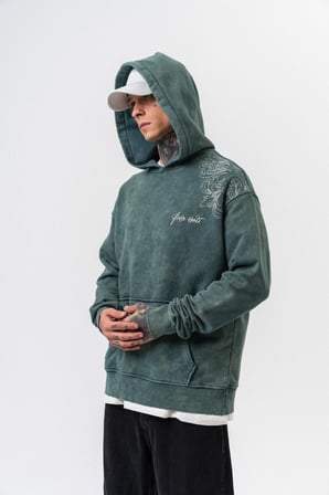 Erkek Fierce Baskılı Yıkamalı Kapüşonlu Oversize Hoodie Yeşil