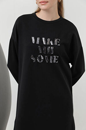 Puane Modal Kumaş Pul Yazı Detaylı Tesettür İkili Takım