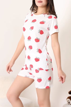 Modi Green Modal Alt Üst Aynı Şortlu Pijama Takımı Beyazçilek - 783.1287.