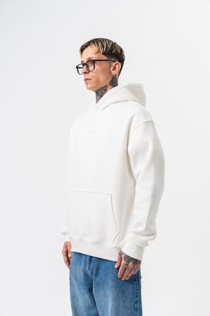 Erkek Da Vinci Baskılı Kapüşonlu Oversize Hoodie Ekru