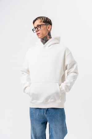 Erkek Da Vinci Baskılı Kapüşonlu Oversize Hoodie Ekru
