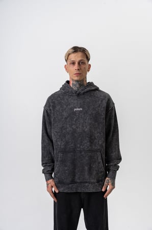 Erkek Snake Baskılı Yıkamalı Kapüşonlu Oversize Hoodie Siyah