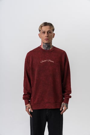 Erkek Divided Baskılı Yıkamalı Bisiklet Yaka Oversize Sweatshirt Bordo
