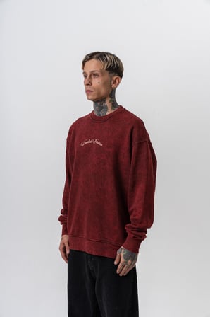 Erkek Divided Baskılı Yıkamalı Bisiklet Yaka Oversize Sweatshirt Bordo