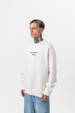 Erkek Memory Baskılı Bisiklet Yaka Oversize Sweatshirt Ekru