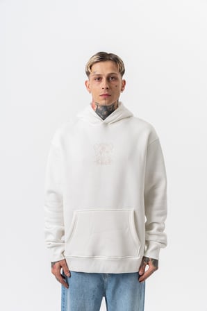 Erkek Garden Baskılı Kapüşonlu Oversize Hoodie Ekru