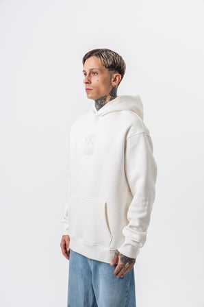 Erkek Garden Baskılı Kapüşonlu Oversize Hoodie Ekru