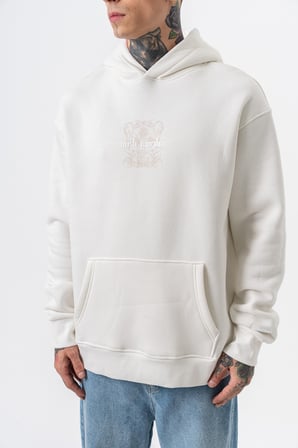 Erkek Garden Baskılı Kapüşonlu Oversize Hoodie Ekru
