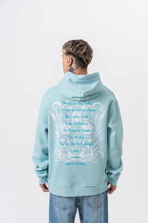 Erkek Garden Baskılı Kapüşonlu Oversize Hoodie Bebe Mavi
