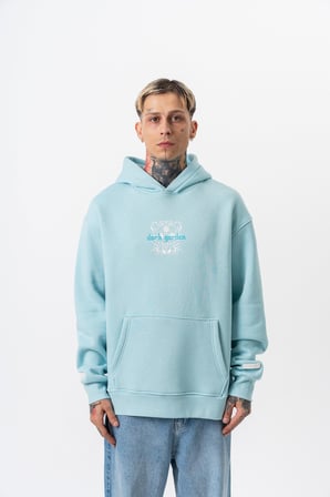 Erkek Garden Baskılı Kapüşonlu Oversize Hoodie Bebe Mavi