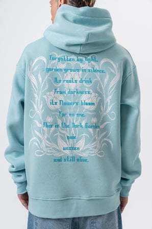 Erkek Garden Baskılı Kapüşonlu Oversize Hoodie Bebe Mavi