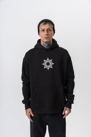 Erkek Itsbyzey Nakışlı Kapüşonlu Oversize Hoodie Siyah
