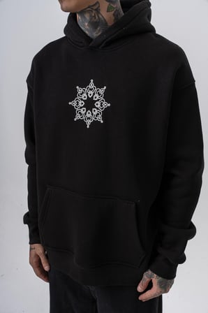 Erkek Itsbyzey Nakışlı Kapüşonlu Oversize Hoodie Siyah