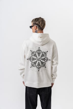 Erkek Itsbyzey Nakışlı Kapüşonlu Oversize Hoodie Ekru