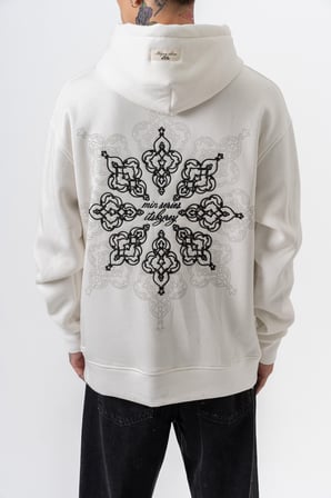 Erkek Itsbyzey Nakışlı Kapüşonlu Oversize Hoodie Ekru