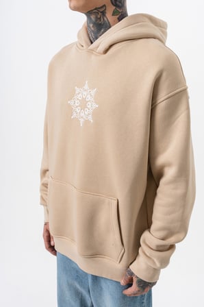 Erkek Itsbyzey Nakışlı Kapüşonlu Oversize Hoodie Bej