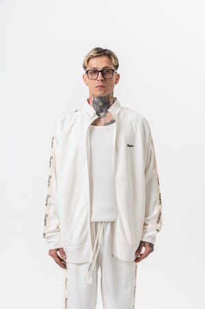 Erkek Respire Şerit Detaylı Dik Yaka Doubleface Zip Oversize Sweatshirt Ekru