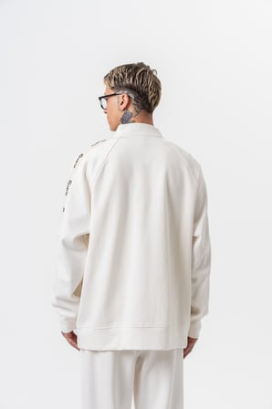 Erkek Respire Şerit Detaylı Dik Yaka Doubleface Zip Oversize Sweatshirt Ekru