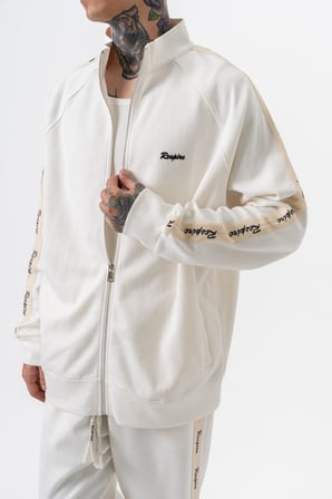 Erkek Respire Şerit Detaylı Dik Yaka Doubleface Zip Oversize Sweatshirt Ekru