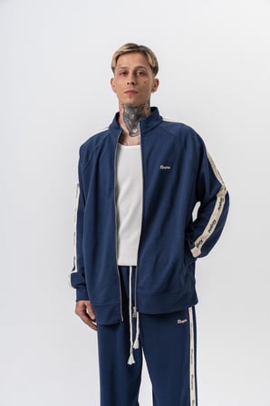 Erkek Respire Şerit Detaylı Dik Yaka Doubleface Zip Oversize Sweatshirt Lacivert