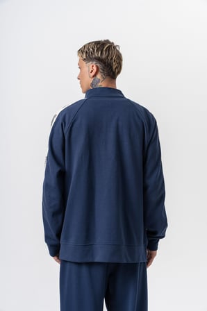 Erkek Respire Şerit Detaylı Dik Yaka Doubleface Zip Oversize Sweatshirt Lacivert