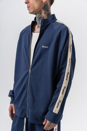 Erkek Respire Şerit Detaylı Dik Yaka Doubleface Zip Oversize Sweatshirt Lacivert