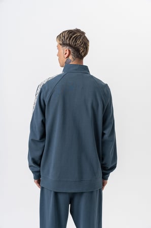 Erkek Damask Şerit Detaylı Dik Yaka Doubleface Zip Oversize Sweatshirt Petrol