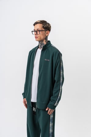 Erkek Dark Striped Şerit Detaylı Dik Yaka Doubleface Zip Oversize Sweatshirt Nefti