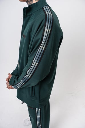 Erkek Dark Striped Şerit Detaylı Dik Yaka Doubleface Zip Oversize Sweatshirt Nefti