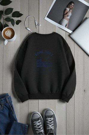 Unisex Rome Itally Tasarım Baskılı Bisiklet Yaka Sweatshirt