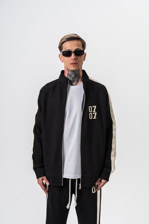 Erkek 7 Şerit Detaylı Dik Yaka Doubleface Zip Oversize Sweatshirt Siyah