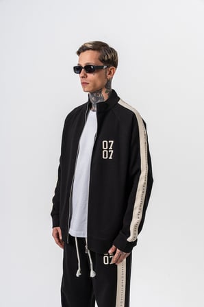 Erkek 7 Şerit Detaylı Dik Yaka Doubleface Zip Oversize Sweatshirt Siyah