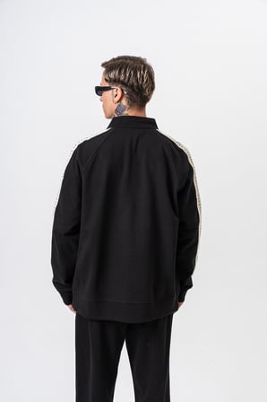 Erkek 7 Şerit Detaylı Dik Yaka Doubleface Zip Oversize Sweatshirt Siyah