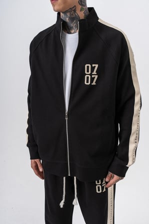 Erkek 7 Şerit Detaylı Dik Yaka Doubleface Zip Oversize Sweatshirt Siyah