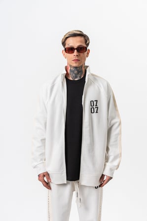 Erkek 7 Şerit Detaylı Dik Yaka Doubleface Zip Oversize Sweatshirt Ekru
