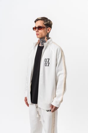 Erkek 7 Şerit Detaylı Dik Yaka Doubleface Zip Oversize Sweatshirt Ekru