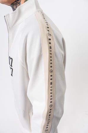 Erkek 7 Şerit Detaylı Dik Yaka Doubleface Zip Oversize Sweatshirt Ekru