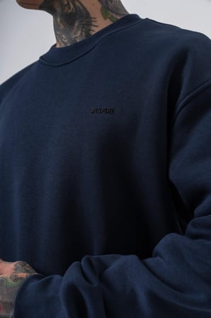Erkek Respire Yazı Detaylı Basic Oversize Sweatshirt Lacivert