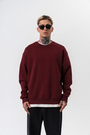 Erkek Respire Yazı Detaylı Basic Oversize Sweatshirt Bordo