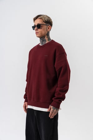 Erkek Respire Yazı Detaylı Basic Oversize Sweatshirt Bordo