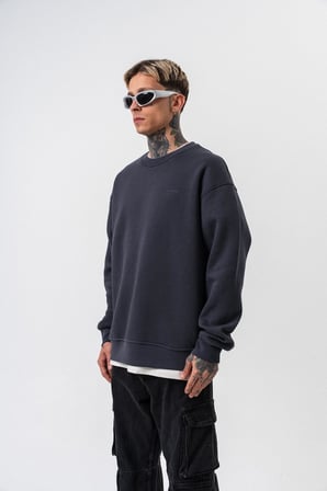 Erkek Respire Yazı Detaylı Basic Oversize Sweatshirt Füme