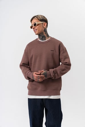 Erkek Respire Yazı Detaylı Basic Oversize Sweatshirt Kakao